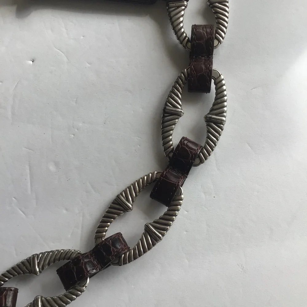 BRIGHTON BROWN LEATHER AND METAL BELT MEDIUM